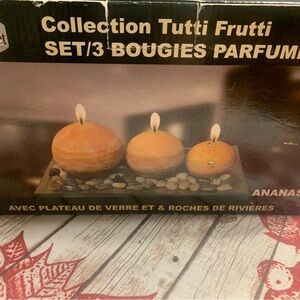 🍍 Set of 3 candles and decorative tray and rock NEW📌